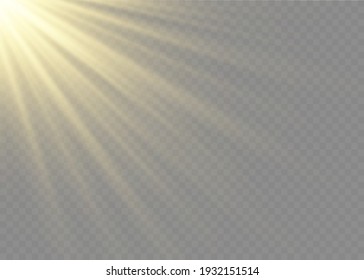 Vector transparent sunlight special lens flash light effect.front sun lens flash. Vector blur in the light of radiance. Element of decor. Horizontal stellar rays and searchlight.