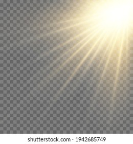 Vector transparent sunlight special lens flash light effect.front sun lens flash. Vector blur in the light of radiance. Element of decor. Horizontal stellar rays and searchlight.