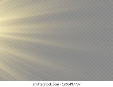 Vector transparent sunlight special lens flash light effect.front sun lens flash. Vector blur in the light of radiance. Element of decor. Horizontal stellar rays and searchlight.