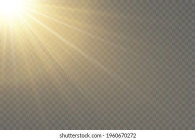 Vector transparent sunlight special lens flash light effect.front sun lens flash. Vector blur in the light of radiance. Element of decor. Horizontal stellar rays and searchlight.