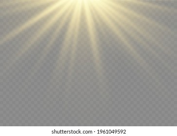 Vector transparent sunlight special lens flash light effect.front sun lens flash. Vector blur in the light of radiance. Element of decor. Horizontal stellar rays and searchlight.