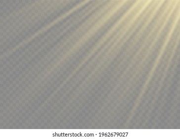Vector transparent sunlight special lens flash light effect.front sun lens flash. Vector blur in the light of radiance. Element of decor. Horizontal stellar rays and searchlight.