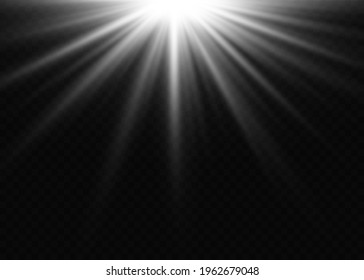 Vector transparent sunlight special lens flash light effect.front sun lens flash. Vector blur in the light of radiance. White element of decor. Horizontal stellar rays and searchlight.