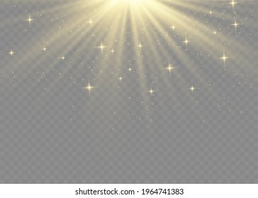 Vector transparent sunlight special lens flash light effect.front sun lens flash. Vector blur in the light of radiance. Element of decor. Horizontal stellar rays and searchlight.