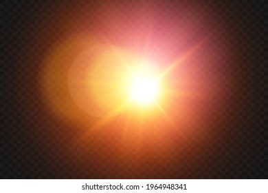 Vector transparent sunlight special lens flash light effect.front sun lens flash. Vector blur in the light of radiance. Element of decor. Horizontal stellar rays and searchlight.