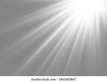 Vector transparent sunlight special lens flash light effect.front sun lens flash. Vector blur in the light of radiance. White element of decor. Horizontal stellar rays and searchlight.