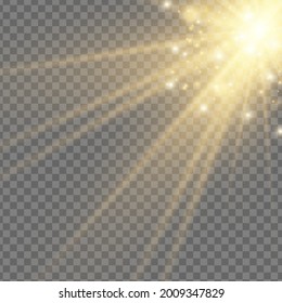 Vector transparent sunlight special lens flash light effect.front sun lens flash. Vector blur in the light of radiance. Element of decor. Horizontal stellar rays and searchlight.