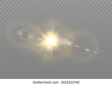 Efecto de luz de flash especial de lente de luz solar transparente.flash de lente solar frontal. El vector se desdibuja a la luz de la radiación. Elemento de decoración.