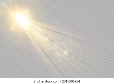 Vector transparent sunlight special lens flash light effect.front sun lens flash. Vector blur in the light of radiance. Element of decor. Horizontal stellar rays and searchlight.
