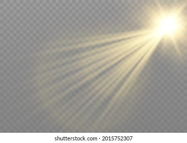 Vector transparent sunlight special lens flash light effect.front sun lens flash. Vector blur in the light of radiance. Element of decor. Horizontal stellar rays and searchlight.
