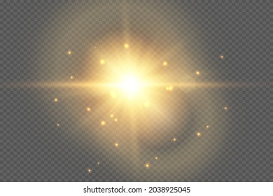 Vector transparent sunlight special lens flash light effect.front sun lens flash. Vector blur in the light of radiance. Element of decor. Horizontal stellar rays and searchlight.	
