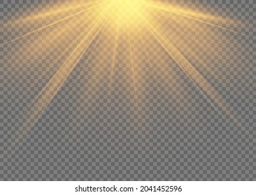 Vector transparent sunlight special lens flash light effect.front sun lens flash. Vector blur in the light of radiance. Element of decor. Horizontal stellar rays and searchlight.