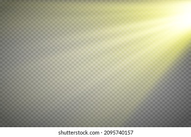 Vector transparent sunlight special lens flash light effect.front sun lens flash. Vector blur in the light of radiance. Element of decor. Horizontal stellar rays and searchlight.