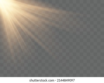 Vector transparent sunlight special lens flash light effect.front sun lens flash. Vector blur in the light of radiance. Element of decor. Horizontal stellar rays and searchlight.