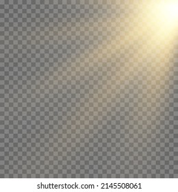 Vector transparent sunlight special lens flash light effect.front sun lens flash. Vector blur in the light of radiance. Element of decor. Horizontal stellar rays and searchlight. 