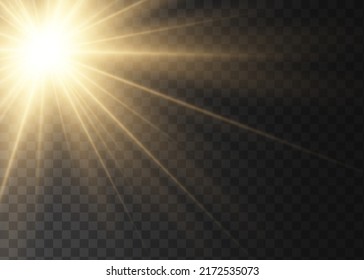 Vector transparent sunlight special lens flash light effect.front sun lens flash. Vector blur in the light of radiance. Element of decor. Horizontal stellar rays and searchlight.