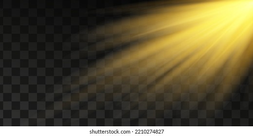 Vector transparent sunlight special lens flash light effect.front sun lens flash. Vector blur in the light of radiance. Element of decor. Horizontal stellar rays and searchlight.