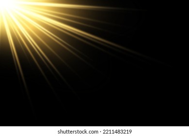 Vector transparent sunlight special lens flash light effect.front sun lens flash. Vector blur in the light of radiance. Element of decor. Horizontal stellar rays and searchligh