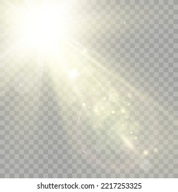 Efecto de la luz especial de la lente de la luz solar transparente del vector. Hermosa estrella brillante. Luz de los rayos.	