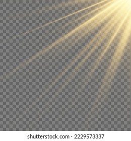 Efecto de luz de flash especial de lente de luz solar transparente.flash de lente solar frontal. El vector se desdibuja a la luz de la radiación. Elemento de decoración. Rayos estelares horizontales y luz reflectante. 