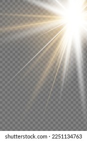Vector transparent sunlight special lens flash light effect.front sun lens flash. Vector blur in the light of radiance. Element of decor. Horizontal stellar rays and searchlight.