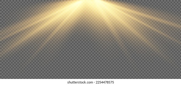 Vector transparent sunlight special lens flash light effect.front sun lens flash. Vector blur in the light of radiance. Element of decor. Horizontal stellar rays and searchlight.