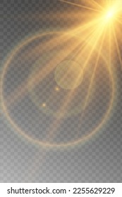 Vector transparent sunlight special lens flash light effect.front sun lens flash. Vector blur in the light of radiance. Element of decor.