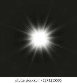 Efecto de la luz especial de la lente de la luz solar transparente del vector. Hermosa estrella brillante. Luz de los rayos.	