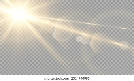 Vector blue light with lens flares. Sun, sun rays, dawn, glare from the sun  png. Explosion of blue light. Blue flare png, glare from flare png. Stock  Vector