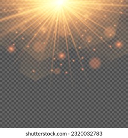 Efecto de luz de flash especial de lente de luz solar transparente.flash de lente solar frontal. El vector se desdibuja a la luz de la radiación. Elemento de decoración. Luz solar amarilla