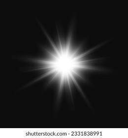 Efecto de la luz especial de la lente de la luz solar transparente del vector. Hermosa estrella brillante. Luz de los rayos.	