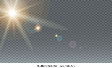 Vektortransparentes Sonnenlicht, spezieller Linsenflare-Lichteffekt. Hellglänzende Hintergrundgrafik