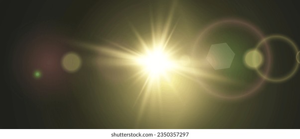 Vektortransparentes Sonnenlicht, spezieller Linsenflare-Lichteffekt. Heller schöner Stern. Licht von den Strahlen.	