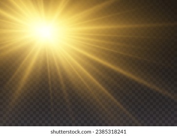 Vector transparent sunlight special lens flash light effect. Sun rays light isolated on transparent background for overlay design. Vector golden light with glare. Glare from flare png.