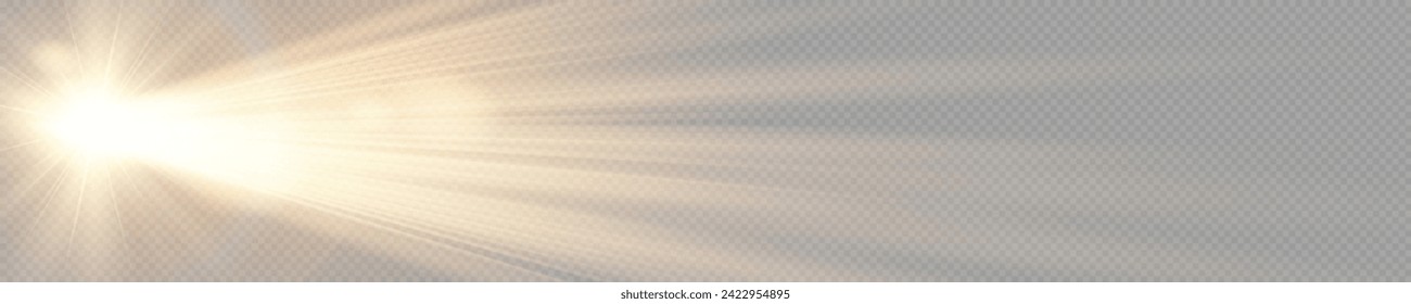 Vector transparent sunlight special lens flare light effect. Lens flare light effect. Sun flash with warm rays and spotlight. Isolated star burst in sky.