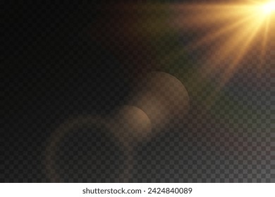 Efecto de luz de destello de lente especial de luz solar transparente vectorial. Destello solar	