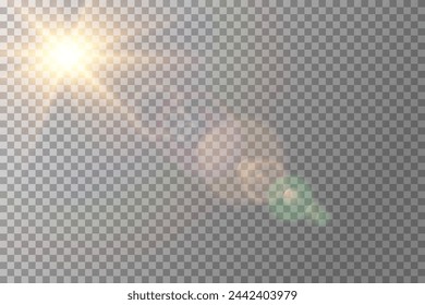 Efecto de luz de destello de lente especial de luz solar transparente vectorial. Destello solar	