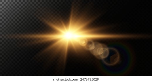 Efecto de luz de destello de lente especial de luz solar transparente de Vector. Destello solar	