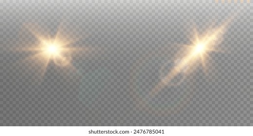 Efecto de luz de destello de lente especial de luz solar transparente de Vector. Destello solar	