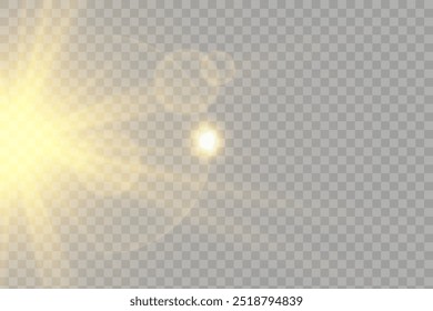 Vektor transparentes Sonnenlicht spezielle Linse Blitz Lichteffekt.Front Sonnenlinse Blitz. Vektorunschärfe im Licht der Strahlung. Element der Dekoration.