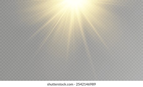 Vector transparent sunlight with special lens flare effect.Gold stars, glow effect, glowing lights, sun.Vector.