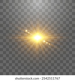 Vektortransparentes Sonnenlicht mit speziellem Linsenfackel-Effekt. Lichteffekt, Sonnenblitz einzeln auf PNG