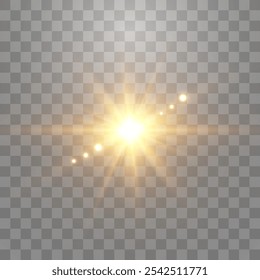 Vector transparent sunlight with special lens flare effect. Light effect, sun flash isolated on png
