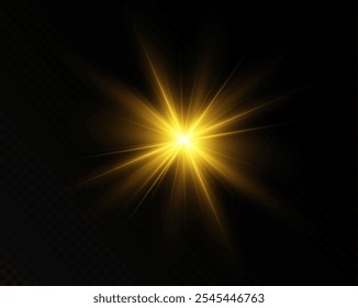 Vector transparent sunlight with special lens flare effect.Gold stars, glow effect, glowing lights, sun.Vector.