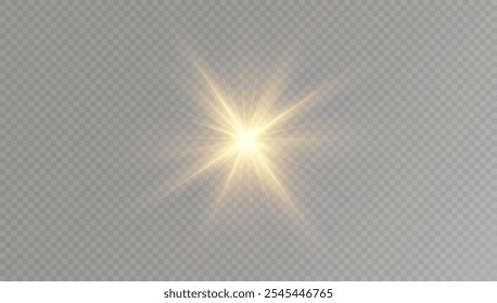 Vector transparent sunlight with special lens flare effect.Gold stars, glow effect, glowing lights, sun.Vector.
