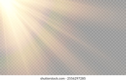 Vector transparent sunlight with special lens flare effect. Dawn, sunset, sun png. Flash of light, light effect. png.