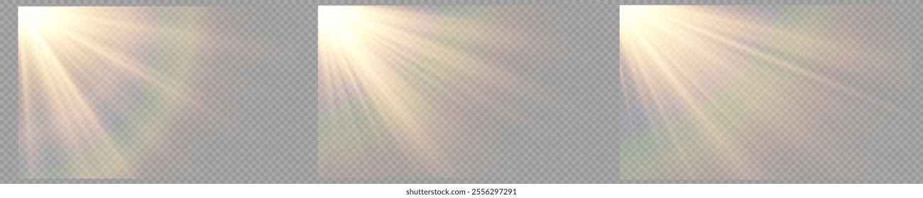 Vector transparent sunlight with special lens flare effect. Dawn, sunset, sun png. Flash of light, light effect. png.