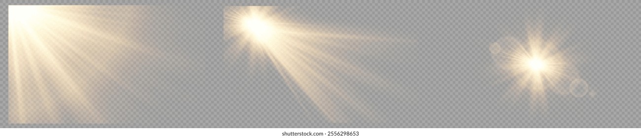 Vector transparent sunlight with special lens flare effect. Dawn, sunset, sun png. Flash of light, light effect. png.