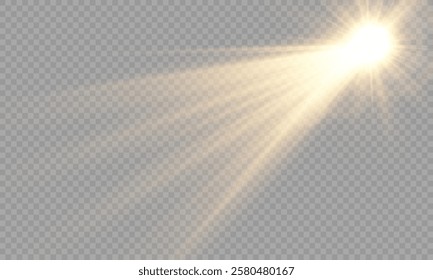Vector transparent sunlight with special lens flare effect. Light gold png. Yellow sun png. Light flash gold png. Summer season. Vector illustrator.