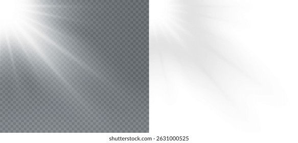 Vector de luz solar transparente con efecto de destello de lente especial.